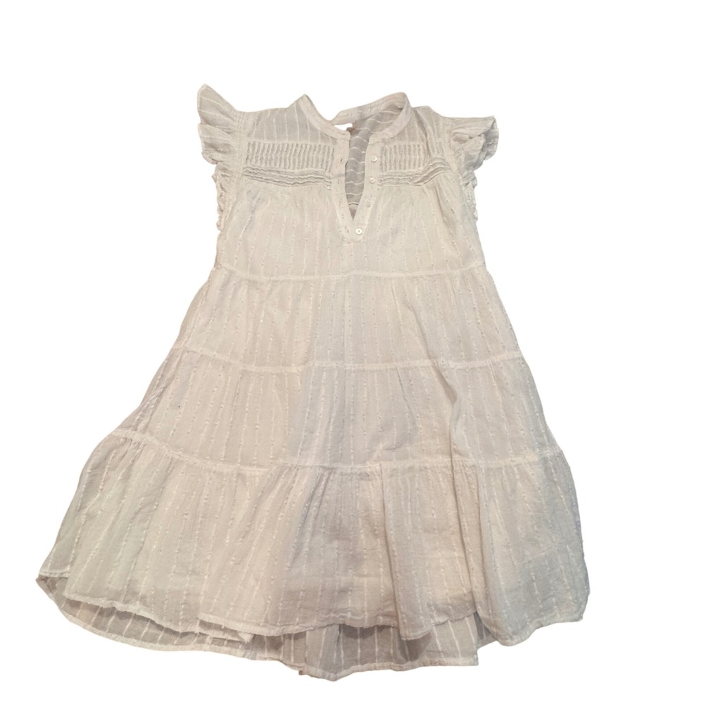 Good Hart White Tiered Mini Dress Womens Size Small Flutter Sleeve Cotton Boho